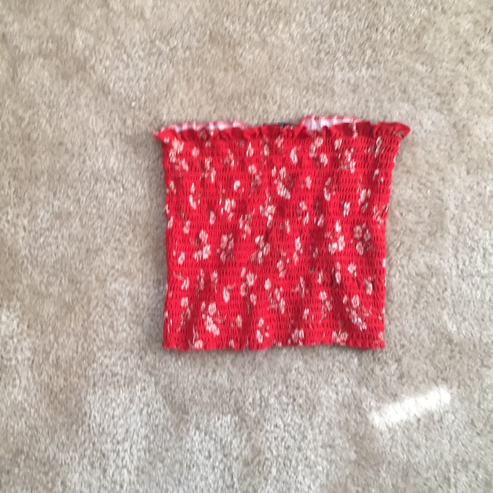 Flower Print Red Ruffled Tube Top